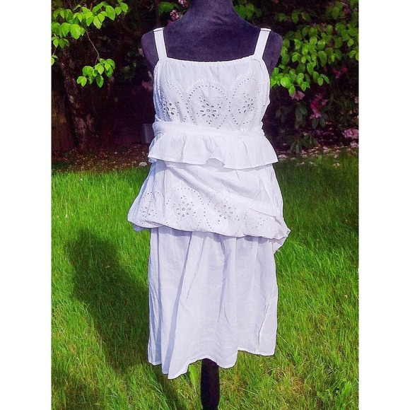 NEW 100% Cotton Maxi Beach Dress 2X - White Eyelet Tiered‎ Boho Peasant - Picture 6 of 8